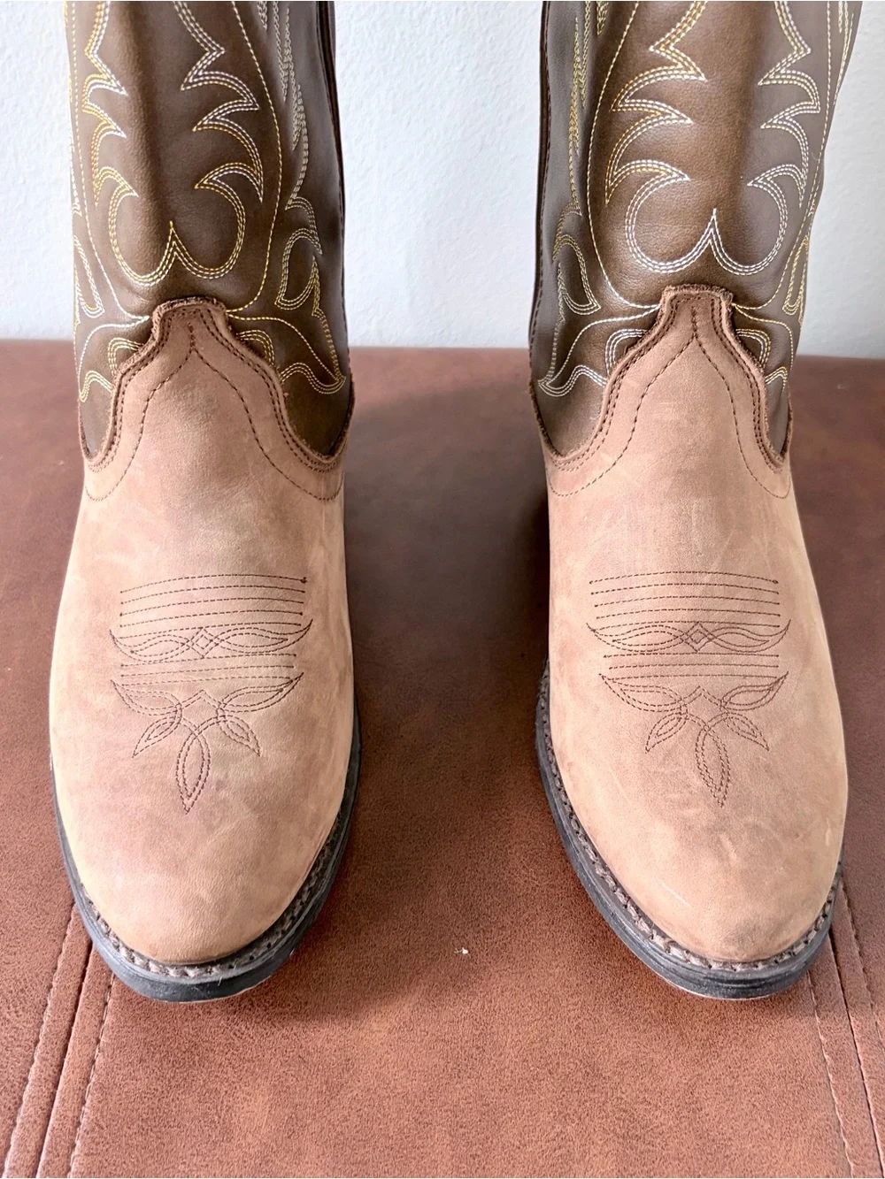 Laredo Two-Tone Brown Suede & Leather Cowboy Boots